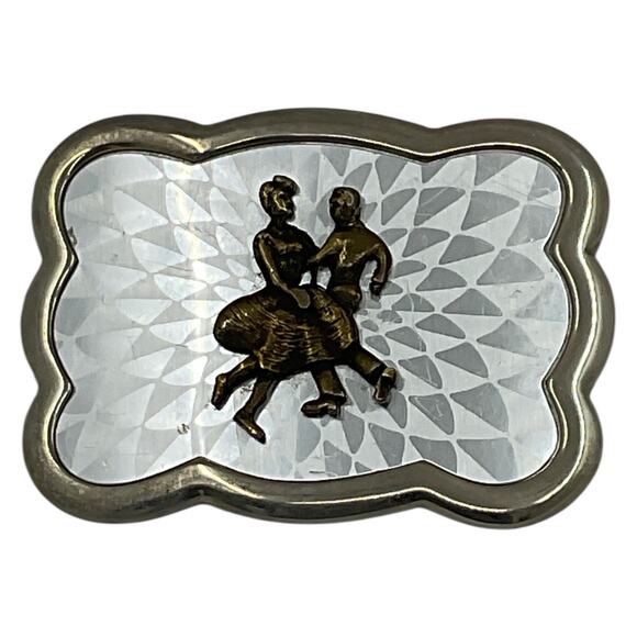 Square Dancing Couple Belt Buckle Mens Vintage Collectible Nickel Plated - Picture 1 of 4